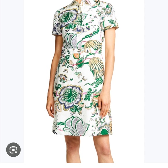 Tory Burch Ivory Happy Times  Port Shirt Dress SZ 6 fits like 8 - Picture 1 of 16